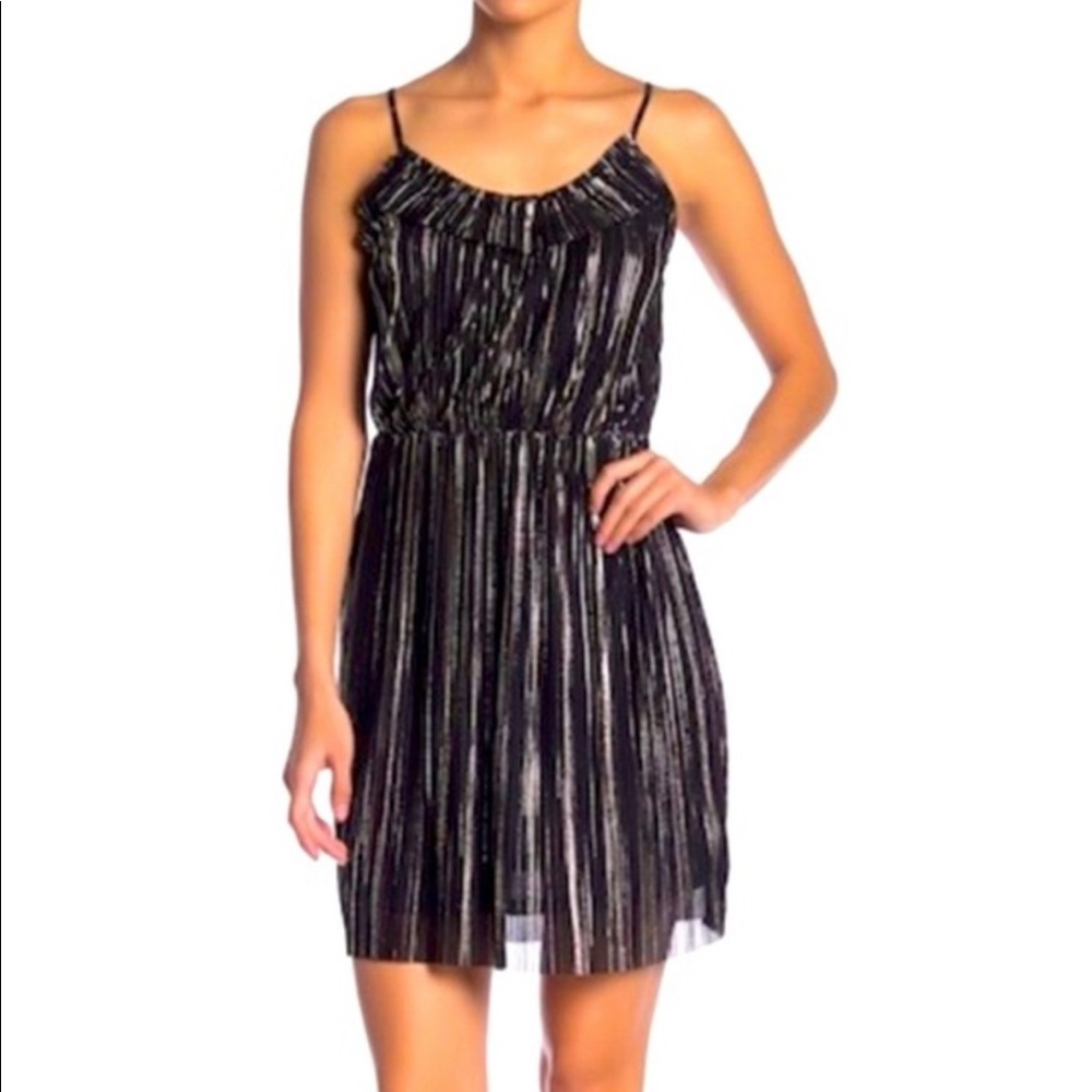 19 cooper dress XS, black gold shimmer dress.